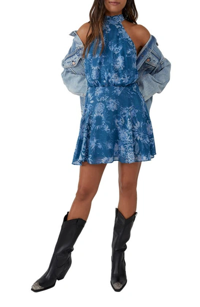 Free People Katerina Floral Halter Mini Dress In Blue | ModeSens