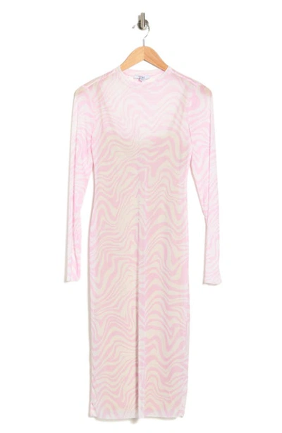 Afrm Loah Long Sleeve Mesh Midi Dress In Blush Wave