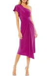 Mac Duggal One-shoulder Jersey Midi-dress In Magenta