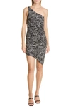 Likely Gemella Printed Ruched One-shoulder Dress In Black/ Cream