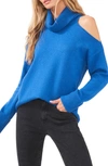 1.state Cold-shoulder Cuffed Turtleneck Sweater In Palace Blue