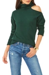 1.state Cut Out Shoulder Turtleneck Smog Yarn Sweater In Pine Green