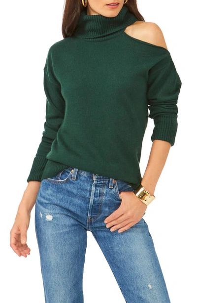 1.state Cut Out Shoulder Turtleneck Smog Yarn Sweater In Pine Green