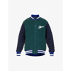 Missoni Brand-embroidered Striped-trim Relaxed-fit Wool-blend Jacket In Dark Green