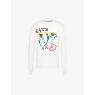 Loewe Cats Graphic-print Long-sleeve Cotton-jersey Top In White