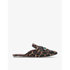 Kurt Geiger Olive Leopard-print Eye-embellished Textile Mules In Mid Brown