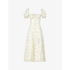 House Of Cb Tallulah Puffed-sleeve Woven Midi Dress In Garden Print