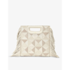Maje M Patchwork Leather And Suede Shoulder Bag In Blanc