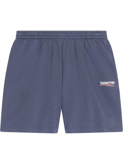 Balenciaga Political Logo Sweat Shorts Dark Grey In Dark Grey & White