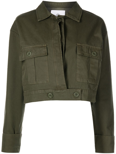 Anine Bing Adrianna Cropped Cotton Jacket In Army Green