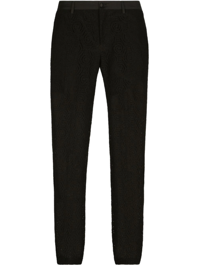 Dolce & Gabbana Lace Straight-leg Trousers In Black