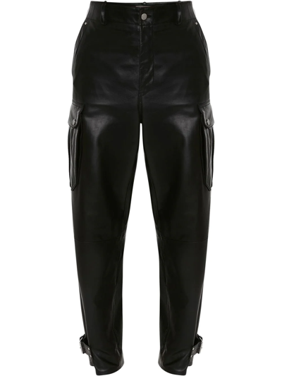 Alexander Mcqueen Tapered Buckled Leather Cargo Trousers In Black