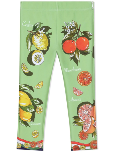 Dolce & Gabbana Kids' Lemon-print Stretch Leggings In Green