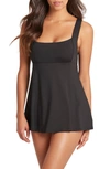 Sea Level Square Neck One-piece Swimsuit Dress In Black