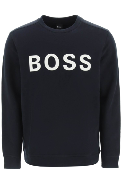 Hugo Boss Boss Flocked Logo Sweatshirt In Black