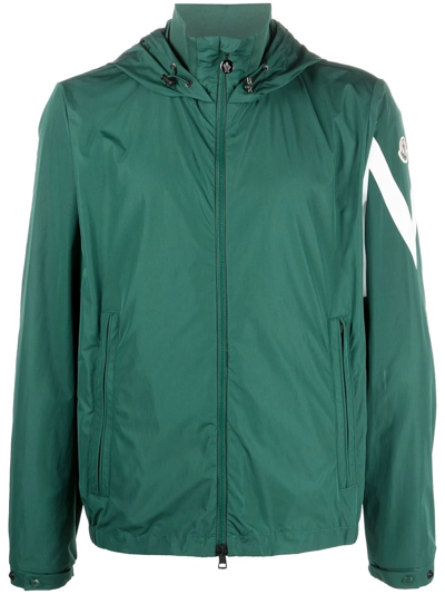 Moncler Logo-patch Hooded Windbreaker In Green