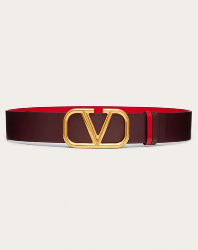 Valentino Garavani Reversible Vlogo Signature Belt In Glossy Calfskin 40 Mm Woman Rubin/pure Red 075