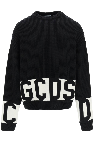 Gcds Wool Blend Knit Logo Jumper In Black