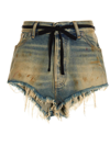 Maison Margiela Mid-rise Distressed Denim Shorts In Light Blue