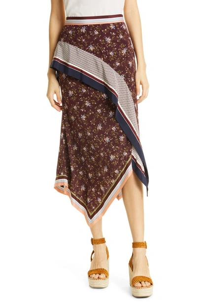 Veronica Beard Kandi Scarf Print Handkerchief Hem Stretch Silk Skirt In Multicoloured