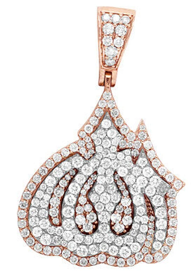 Pre-owned Jewelry Unlimited Unisex Real Diamond Allah Pendant 10k Two Tone Rose White Gold Charm 1.5" 2.5ct