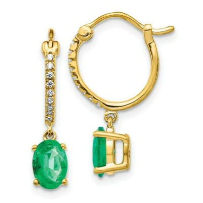 Pre-owned Goldia 14k 1/10ct Diamond & Emerald Dangle Hoop Earrings In Yellow