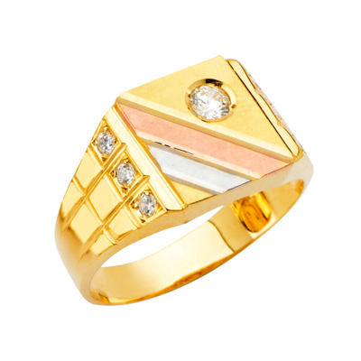 Pre-owned Td Collections Gold - 14k Tri Color Gold Men's Cubic Zirconia Ring In Multicolor