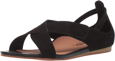 Pre-owned Softwalk Women's Camilla Nubuck Ankle-high Wedged Sandal In Black Nubuck