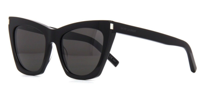 Pre-owned Saint Laurent Kate Sl 214 001 Black Dark Grey Lens Cat Eye Women Sunglasses In Gray