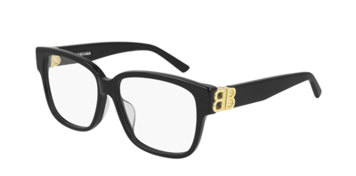 Pre-owned Balenciaga Bb 0104o 001 Black Gold Square Women's Eyeglasses In Clear