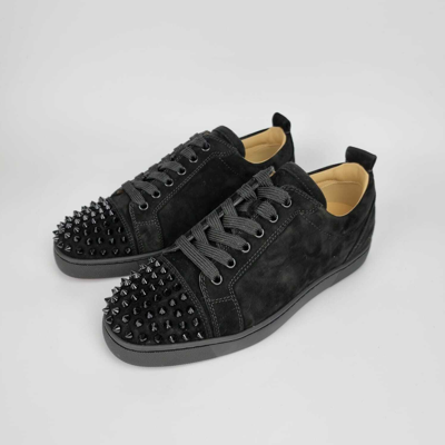 Pre-owned Christian Louboutin Junior Spikes Suede Black Sneakers