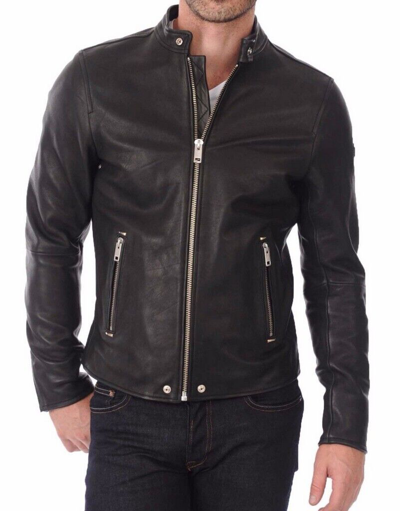 Crafted Leather Men's Motorcycle Genuine Lambskin Leather Jacket Black