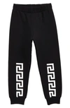 Versace Black Greca Print Cotton Track Pants In Nero Bianco