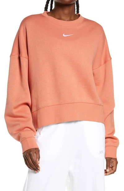 Nike Sportswear Essential Oversize Sweatshirt In Madder Root/ White