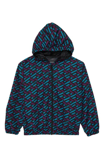 Versace Kids Green & Purple 'la Greca' Windbreaker Jacket In Teal Plum