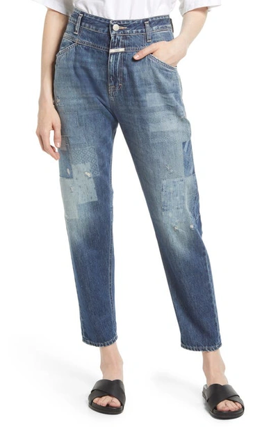 Closed X-lent Patched High Waist Tapered Jeans In Blue