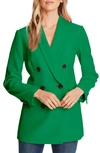 Cece Double Breasted Twill Blazer In Lush Green