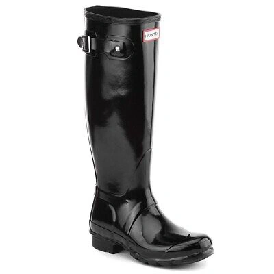Pre-owned Hunter Shoes Universal Women  Orginal Tall Gloss Wft1000rglblk Black