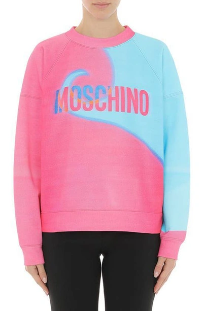 Moschino Multicolor Logo Cotton Sweatshirt In Pink