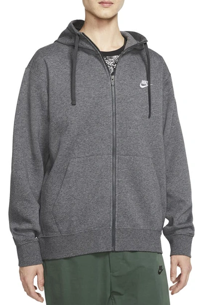 Nike Men's Sportswear Club Fleece Full-zip Hoodie In Charcoal Heather/anthracite/white