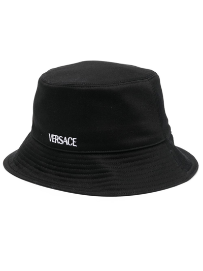 Versace Logo-print Bucket Hat In 2b020 Black + White