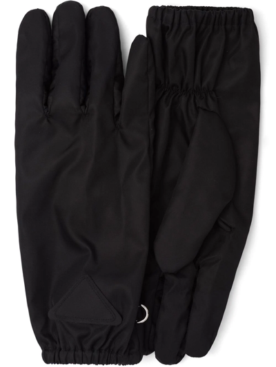 Prada Triangle-patch Re-nylon Gloves In Black