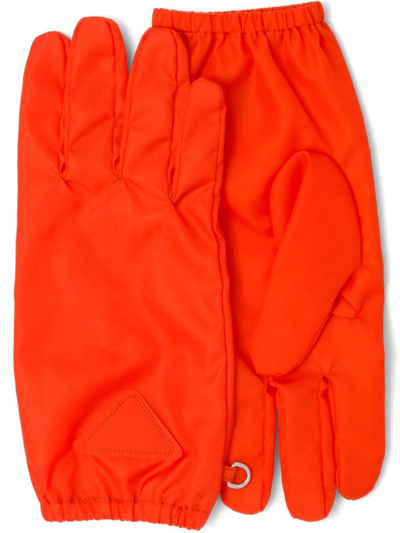 Prada Triangle-patch Re-nylon Gloves In Orange