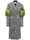 Prada Double-breasted Chevron And Shearling Coat In Schwarz