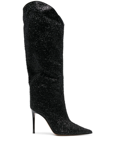 Alexandre Vauthier 110mm Sequin Knee-high Boots In Black