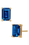 Savvy Cie Jewels Vermeil Sterling Silver Emerald Cut Cz Box Stud Earrings In Sapphire - September