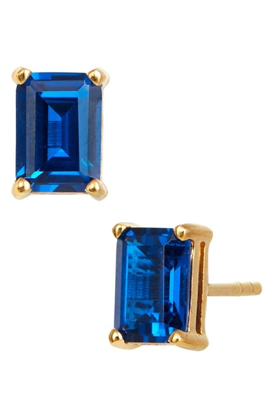 Savvy Cie Jewels Vermeil Sterling Silver Emerald Cut Cz Box Stud Earrings In Sapphire - September