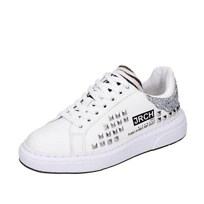 Pre-owned John Richmond Damen Schuhe  39 Eu Sneakers Weiss Leder Silber Nieten Bf713-39