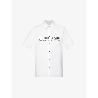 Helmut Lang Logo-embossed Short-sleeve Oversized-fit Cotton-poplin Shirt In White
