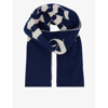 Palm Angels Logo-intarsia Double-sided Knitted Scarf In Navy